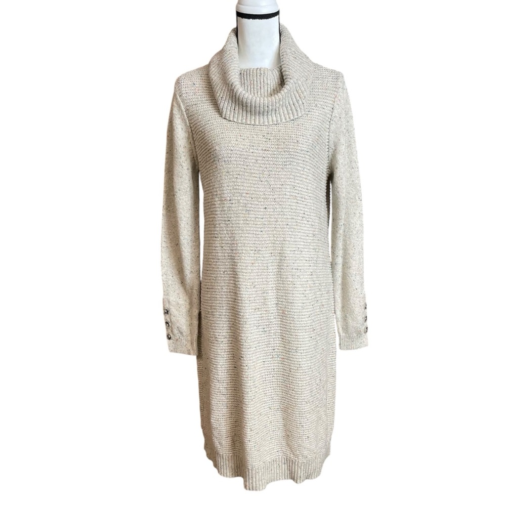 LOFT Cream Cowl-Neck Long Sleeve Sweater Dress